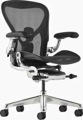 Buy Herman Miller Aeron Remastered Chair - Size A, BLACK/POLISHED ALUMINUM • 1,199.99$