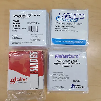 Buy Lot Of 4 Boxes Microscope Slides Mixed NEW Fisherbrand Labsco VWR Globe 288 • 25$