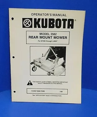 Buy Kubota Model 3562 Rear Mount Mower Parts & Service Manual 1986 • 16.99$