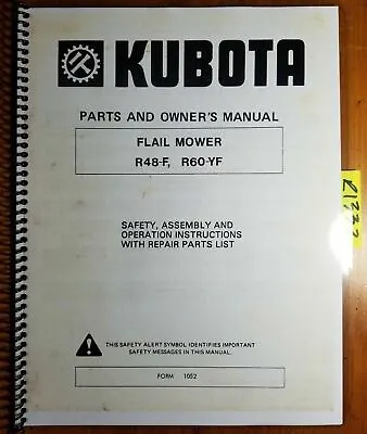 Buy Kubota R48-F R60-YF Flail Mower Owner's Operator's & Parts Manual FORM 1052 • 15.99$