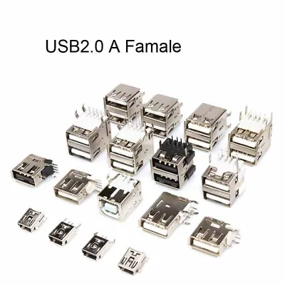 Buy USB2.0 A Famale Socket Connector With/Without Edge Straight / Bent Pin 90°/ 180° • 2.42$