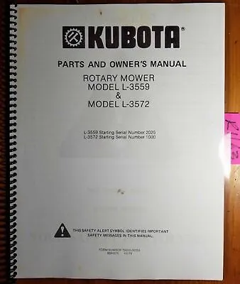 Buy Kubota L-3559 L-3572 Rotary Mower For L185 L245 L295 L345 Owner & Parts Manual • 16.49$