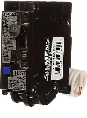 Buy SIEMENS QA115AFC 15-Amp Single Pole 120-volt Plug-On Combination AFCI Breaker • 59.98$