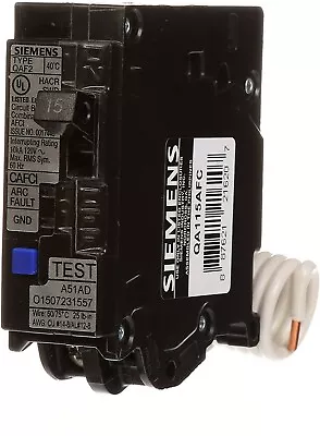 Buy SIEMENS QA115AFC 15-Amp Single Pole 120-volt Plug-On Combination AFCI Breaker • 49.98$