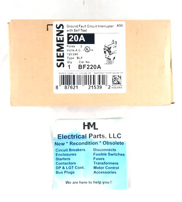 Buy Siemens, Bf220a, 20a, 2 Pole, Bolt-on, Ground Fault Breaker *new In Box • 239$