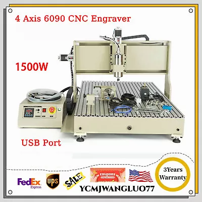Buy 1500W USB 4 Axis 6090 CNC Router 3D Engraver Metal Milling Engraving Machine New • 1,852.50$