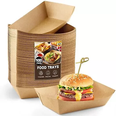 Buy 2 Lb Paper Food Trays - 100 Pack Disposable Food Boats, Kraft Food Holders Br... • 21.27$