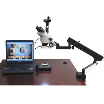 Buy AmScope 3.5X-90X Arm Stand Zoom Trinocular Stereo Microscope, Light, 1.3MP Cam • 842.99$