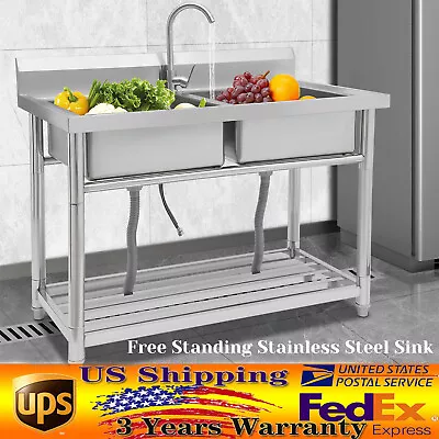 Buy Commercial Kitchen Sink For Restaurant, Bar, Food Truck, Coffee Shop Double Bowl • 337$