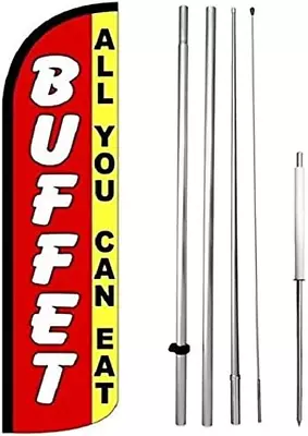 Buy Co BUFFET ALL YOU CAN EAT - Windless Feather Swooper Flag Banner Restaurant Food • 112.49$