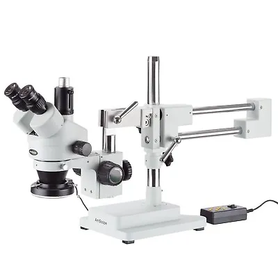Buy AmScope 7X-45X Trinocular Stereo Boom Microscope + Variable 144-LED Ring Light • 570.99$