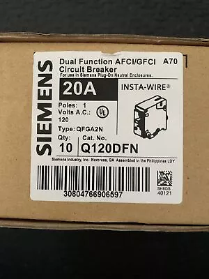 Buy 10 PCs Of Siemens Q120DFN Arc-Fault/Ground-Fault Dual Function Circuit Breaker • 439.99$