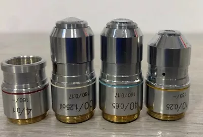 Buy Lot Of 4 Objective Microscope Lens 4/0.1, 10/0.25 & 40/0.65  |  160/0.17 • 24.99$