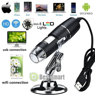 Buy 8 LED 0X-1600X WIFI USB Microscope Endoscope Magnifier Camera For Iphone Andriod • 22.79$
