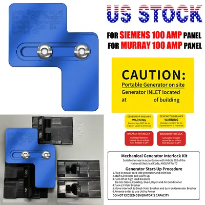 Buy Generator Interlock Kit For Siemens 100 Amp Panel & Murray 100 Amp Panel • 44.99$