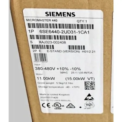 Buy New Siemens 6SE6 440-2UD31-1CA1 6SE6440-2UD31-1CA1 MICROMASTER440 Without Filter • 597.19$