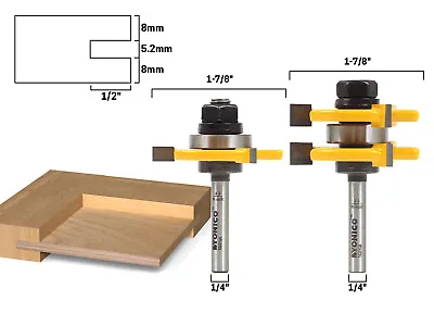 Buy 1/4  Plywood Panel 2 Bit Tongue & Groove Router Bit Set - 1/4  Shank - Yonico 15 • 38.95$