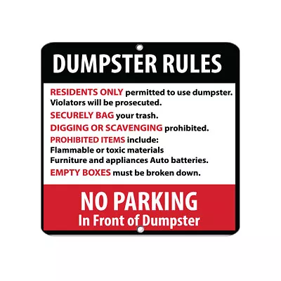 Buy Square Metal Sign Multiple Sizes Dumpster Rules Residents Violators Prosecuted • 24.99$