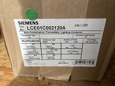 Buy Siemens Lighting Contactor LCE01C002120A 30 Amp 120 Volt Coil • 134.99$