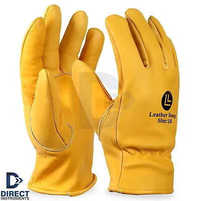 Buy Genuine Leather Work Gloves Safety Gardening Mechanic Builder Heavy Duty • 13.99$