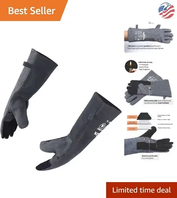 Buy Welding Heat Resistant Leather Mitts - 16in, 662℉ - Oven/Grill/Fireplace - Grey • 33.99$