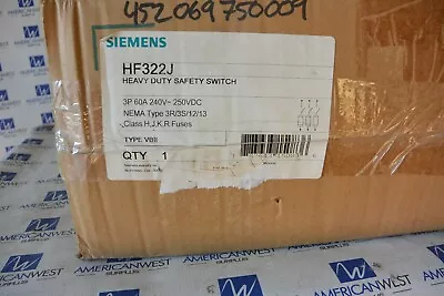 Buy Siemens HF322J 3PH 240V 60 Amp Dust Tight Fusible Disconnect Switch - New In Box • 350$