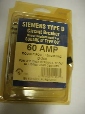 Buy  Siemens Type D Circut Breaker  Direct Replacement For SquarebD Type QO   60 AMP • 29.99$