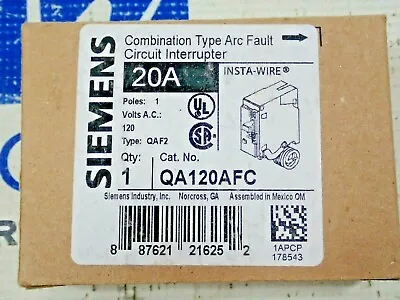 Buy New Siemens QA120AFC 20 Amp 1 Pole 120V Combo Arc Fault  Plug In Circuit Breaker • 49.99$