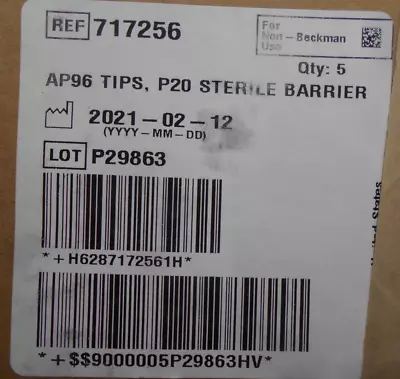 Buy Beckman Coulter 717256 Biomek Ap96 Tips P20 Sterile Barrier 10racks/box 5box/cs • 299.99$