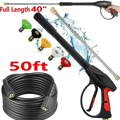 Buy 4000PSI High Pressure Car Power Washer Gun Spray Wand Lance Nozzle And 50ft Hose • 43.90$
