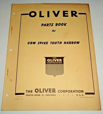 Buy Oliver UBW Spike Tooth Harrow Parts Catalog Manual Book ORIGINAL! • 6$
