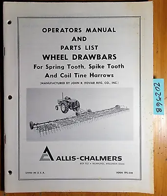 Buy Allis-Chalmers Wheel Drawbar For Spring Spike Tooth & Coil Tine Harrows Manual • 15$