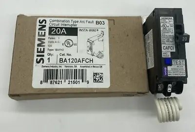 Buy Siemens BA120AFCH 22kA 1P 20A 120VAC Combination Arc Fault BAFH2 Bolt On Breaker • 94.95$