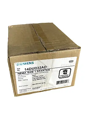 Buy (1) NEW Siemens 14DUD32AD Nema Size 1 Starter W/ 208v Coil - 5.5-22a Overload • 295$
