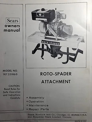 Buy Sears Garden Tractor Roto Spader Tiller Implement 917.251860 Owner &Parts Manual • 74.99$