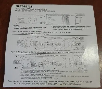 Buy Brand New Siemens Db-11 Smoke Detector Base 8853 500-094151 Fire Alarm. Nib • 12.25$