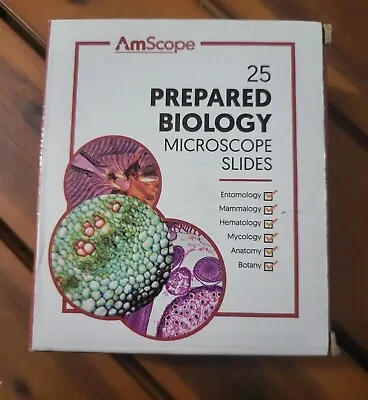 Buy AmScope 25 Prepared Biology Microscope Slides - Glass In Wood Box • 17.99$