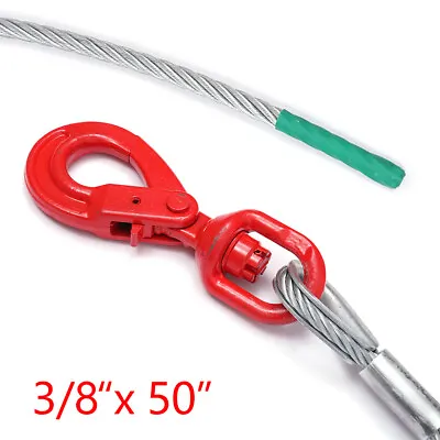 Buy Winch Cable 3/8''x50''/100'' Self Locking Swivel Hook Tow Flatbed Truck Lifting • 36$