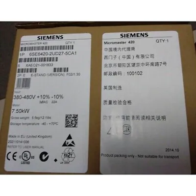 Buy 1PCS New Siemens 6SE6420-2UD27-5CA1 Micromaster 6SE64202UD275CA1 Free Shipping • 659$