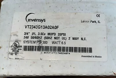 Buy Invensys (TAC  Erie Schneider) Pop Top Valve 3/4  VT2343G13A02A0F W/ ONE Adapter • 70$