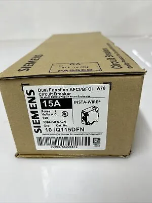 Buy New - Lot Of 10 Siemens Q115dfn 15a Plug On Neutral Afci/gfci Breaker • 399.99$