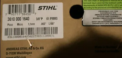 Buy Stihl Brand 3/8 Pitch .043 Gauge 48 Drivers Chain For CANNON Toonie 12 INCH Bar  • 18.95$