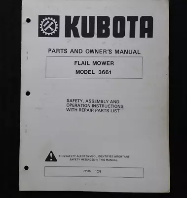 Buy Kubota B6100 B7100 Tractor Model 3661 Flail Mower Parts & Operators Manual • 22.95$