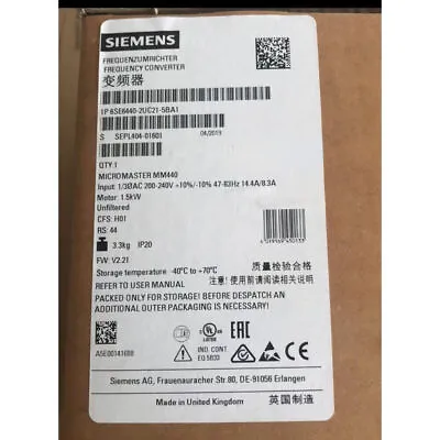 Buy New Siemens MICROMASTER440 Without Filter 6SE6440-2UC21-5BA1 6SE6 440-2UC21-5BA1 • 469.67$