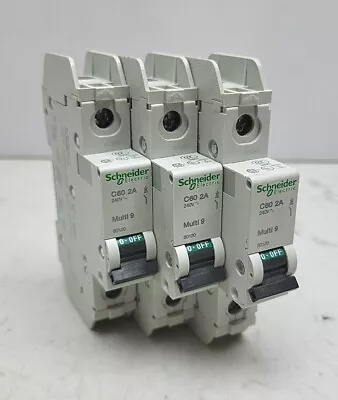 Buy 3 Pack Schneider Electric 60120 2 Amp Circuit Breaker DIN Rail 120/240VAC *USED  • 29.99$