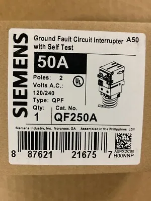 Buy Siemens QF250A AC 50A Ground Fault Circuit Breaker 2 Pole 50 Amps NEW QTY • 86.49$