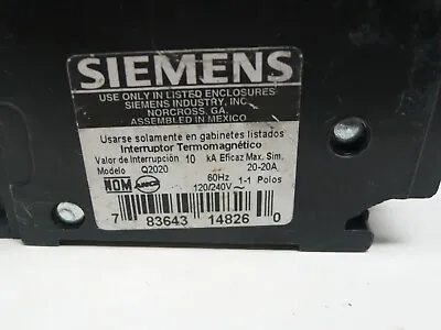 Buy Siemens Q2020 Type QT Tandem 2 Pole 20 Amp Circuit Breaker • 13.50$