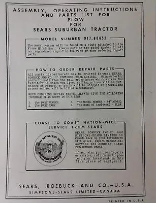 Buy Sears Suburban Custom Garden Tractor Plow, 3-Point, Disc Owner Parts (3 Manuals) • 38.99$