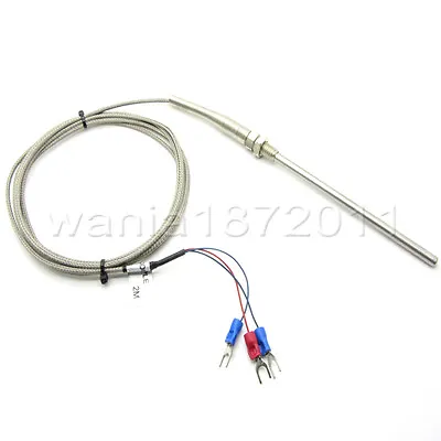 Buy 2m Cable RTD Pt100 Temperature Sensor 100mm Stainless Probe 3 Wires -50~450 ℃ • 4.99$