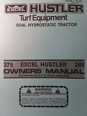 Buy Excel Hustler 275 285 Zero-Turn Tractor & Mower Deck Parts & Owner (3 Manual S) • 89.95$